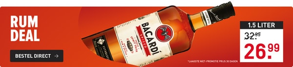 1,5 liter bacardi spiced van &euro;32,29 nu voor &euro;26,99